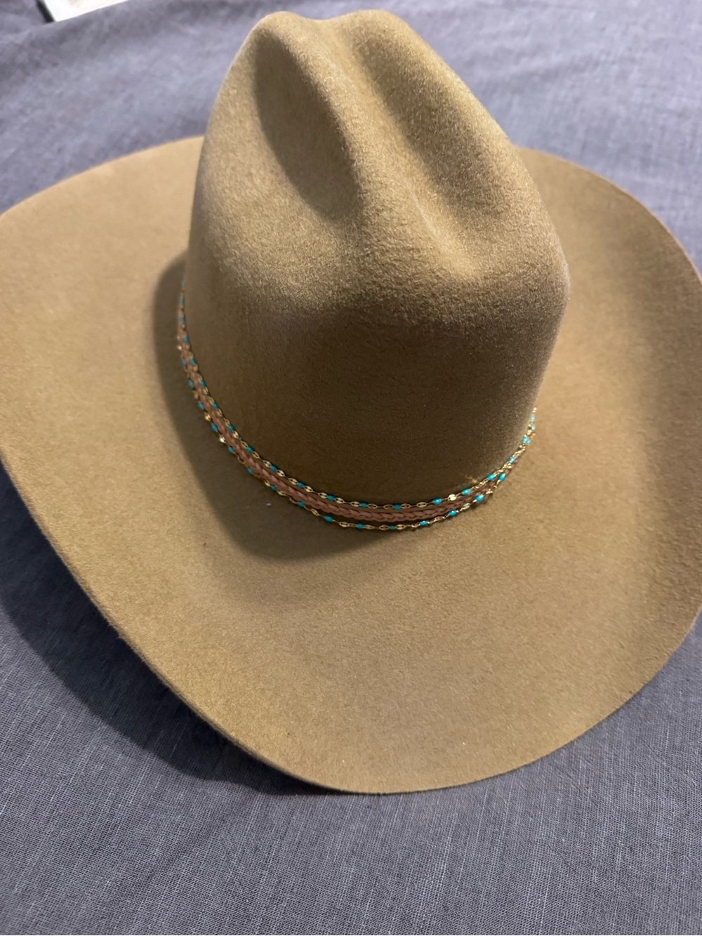 Brown Felt Western Fedora Hat with Beaded Band with a great story!